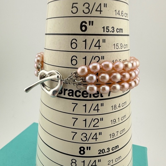 Tiffany & Co. Pink Pearl Open Heart Toggle Bracelet Sterling Silver Elsa Peretti - Picture 5 of 6